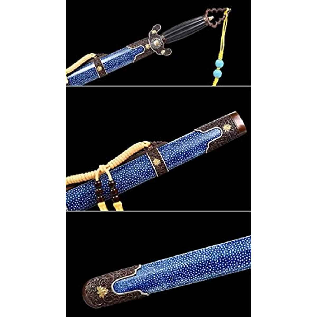 Tai Chi Eight Diagrams Sword Damascus Steel Burn Blades,Skin Scabbard,Brass Fittings — alternate angle view 5