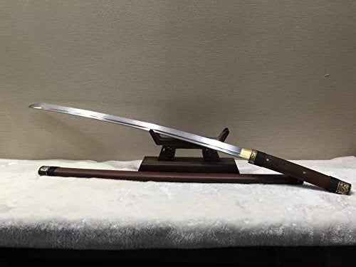 Nihontou samurai/Katana/Damascus steel blade/Rosewood scabbard — handle and fittings close-up
