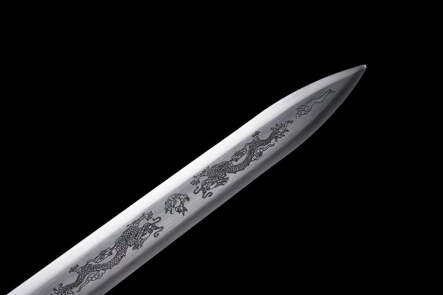 Double-Dragon Jian | Hand-Forged High Manganese Steel Chinese Sword with Dragon Engraving & Alloy Fittings — alternate angle view 5