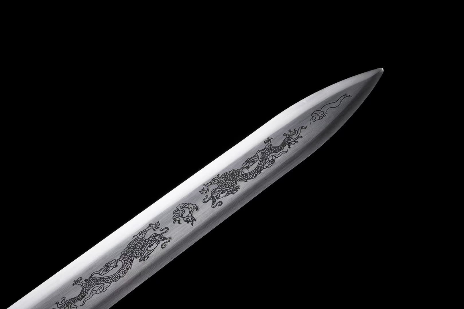 Double-Dragon Jian | Hand-Forged High Manganese Steel Chinese Sword with Dragon Engraving & Alloy Fittings — alternate angle view 5
