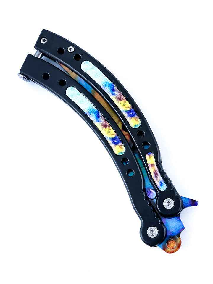 Case Hardened Butterfly Knife — handle and fittings close-up