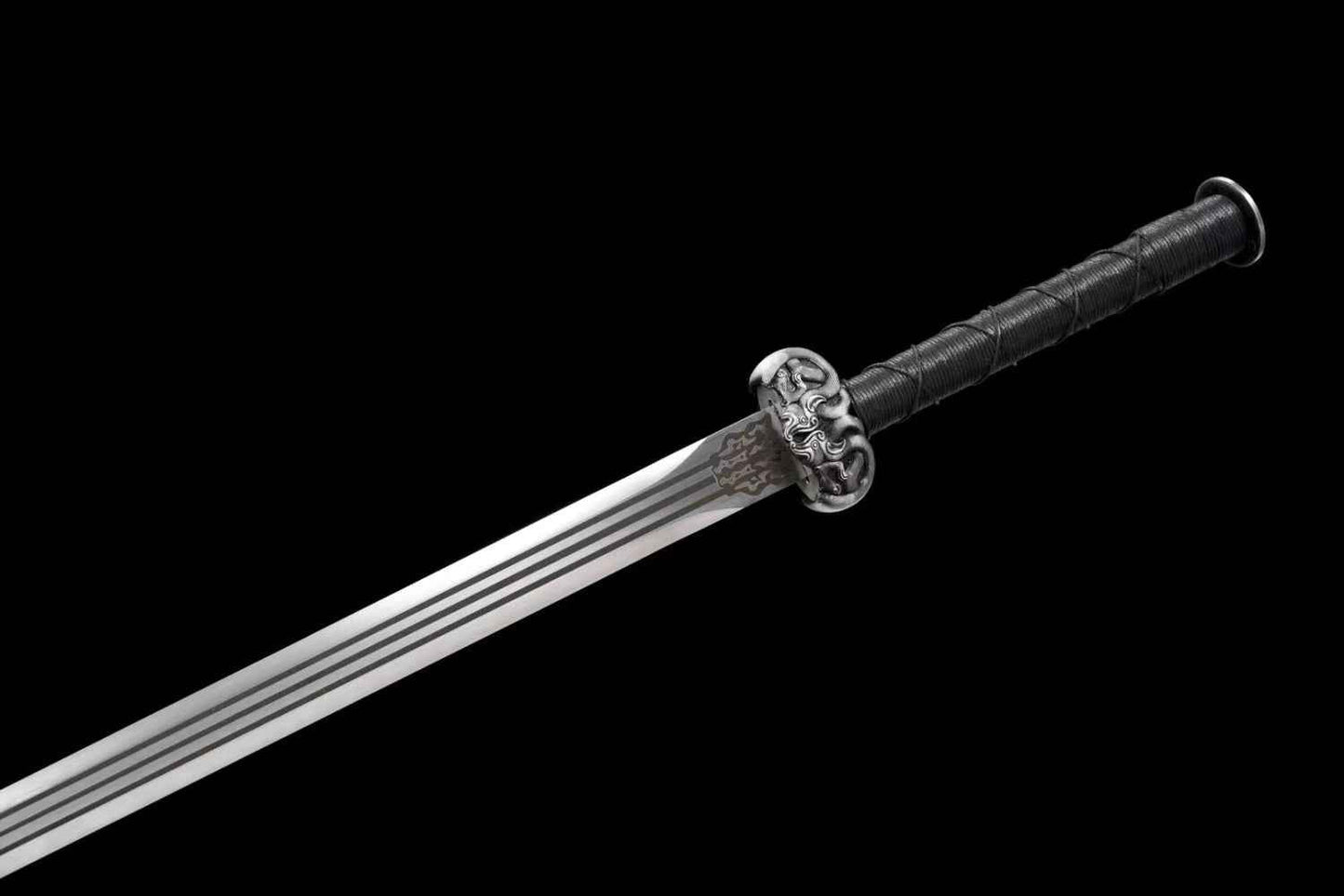 Han Sword - High Carbon Steel Blade, Silver Gray Scabbard - Martial Arts Weapon — blade and hamon detail