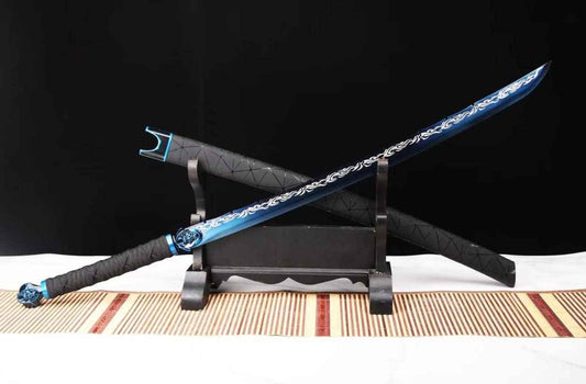 Machete,Saber Real,Full Tang High Carbon Steel Blue Blades — High Carbon Steel Chinese Sword by DRACBLADE