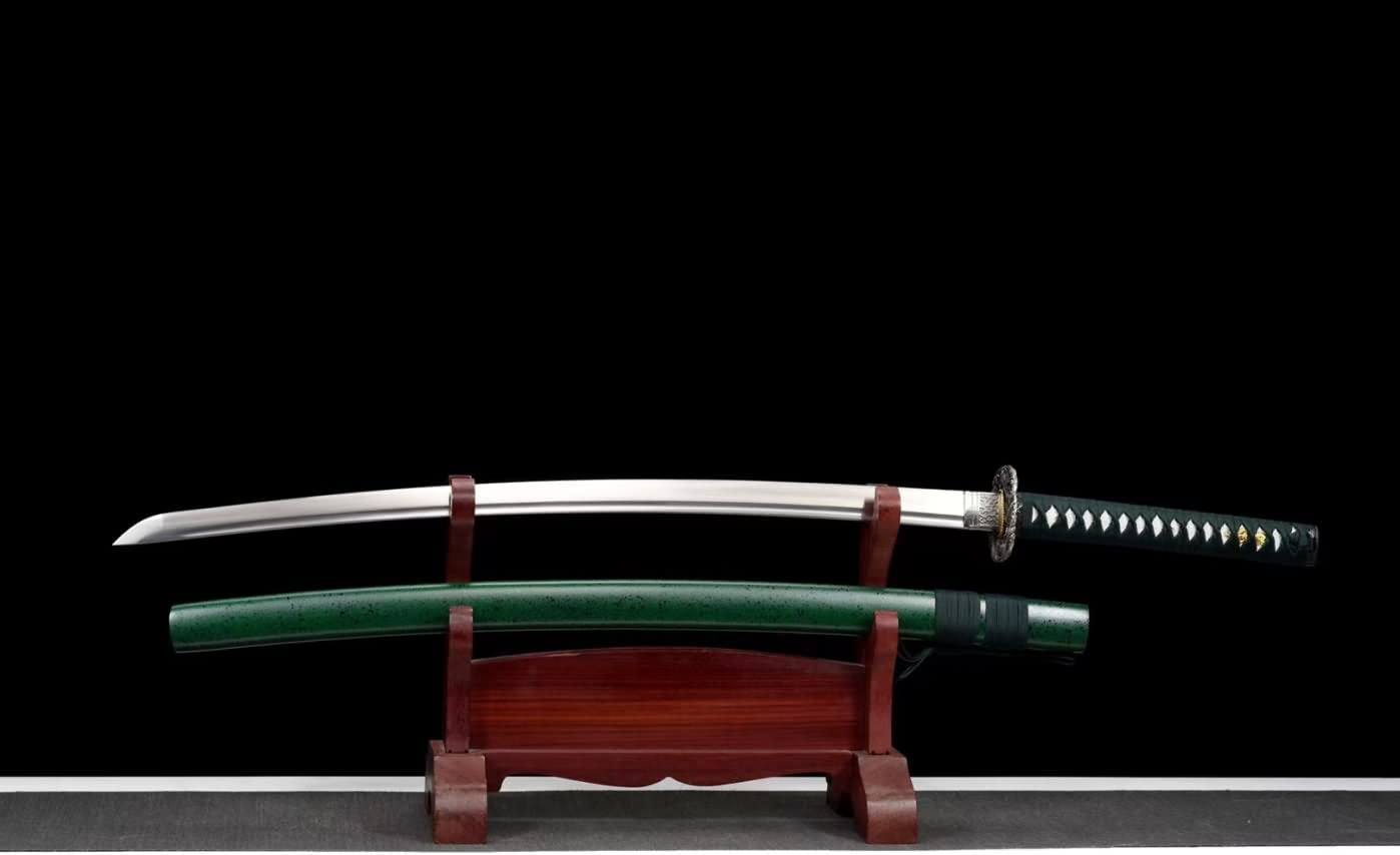 Sword Razor Sharp Samurai Forged Blade Kendo Green Scabbard — blade and hamon detail