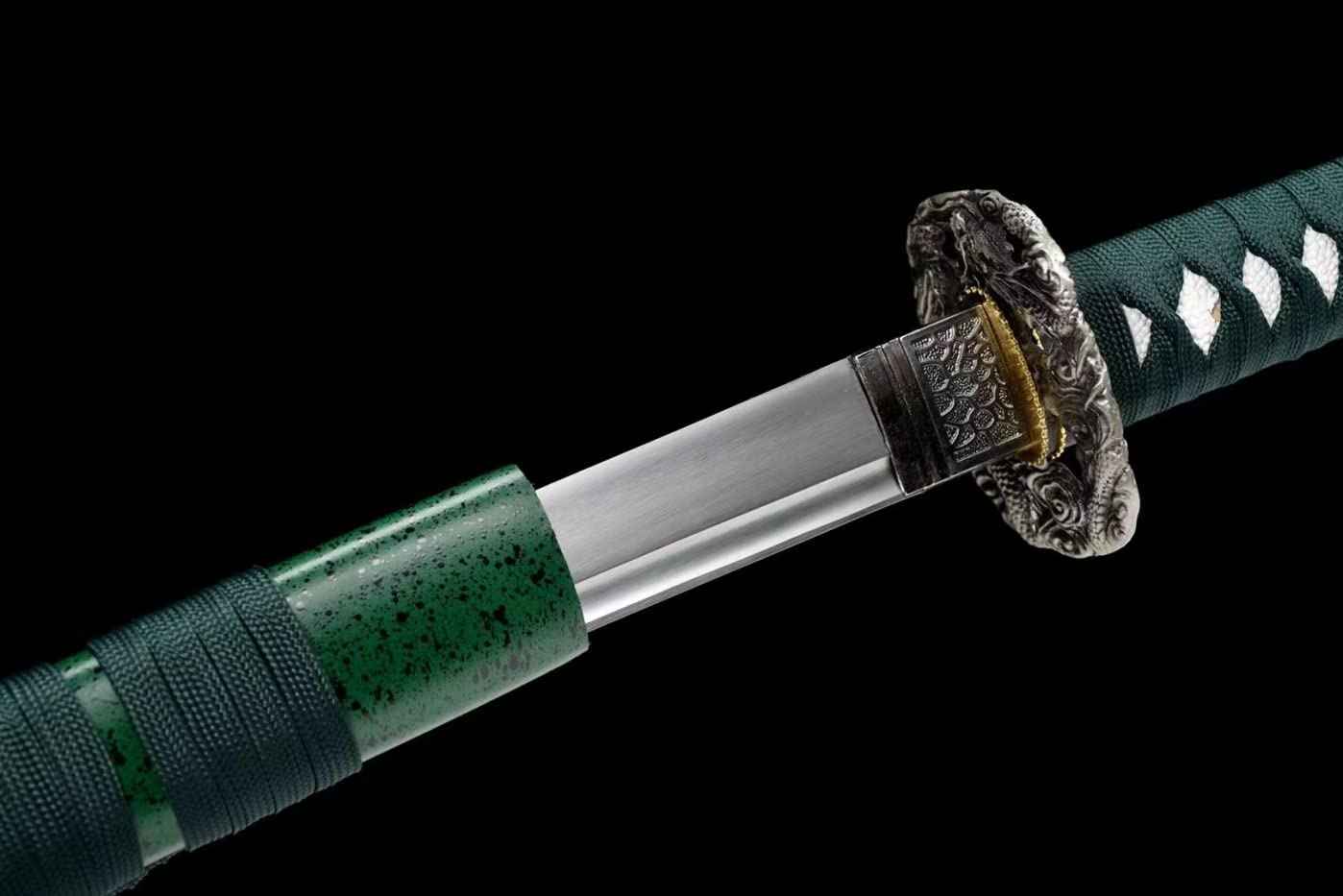 Sword Razor Sharp Samurai Forged Blade Kendo Green Scabbard — scabbard / saya detail