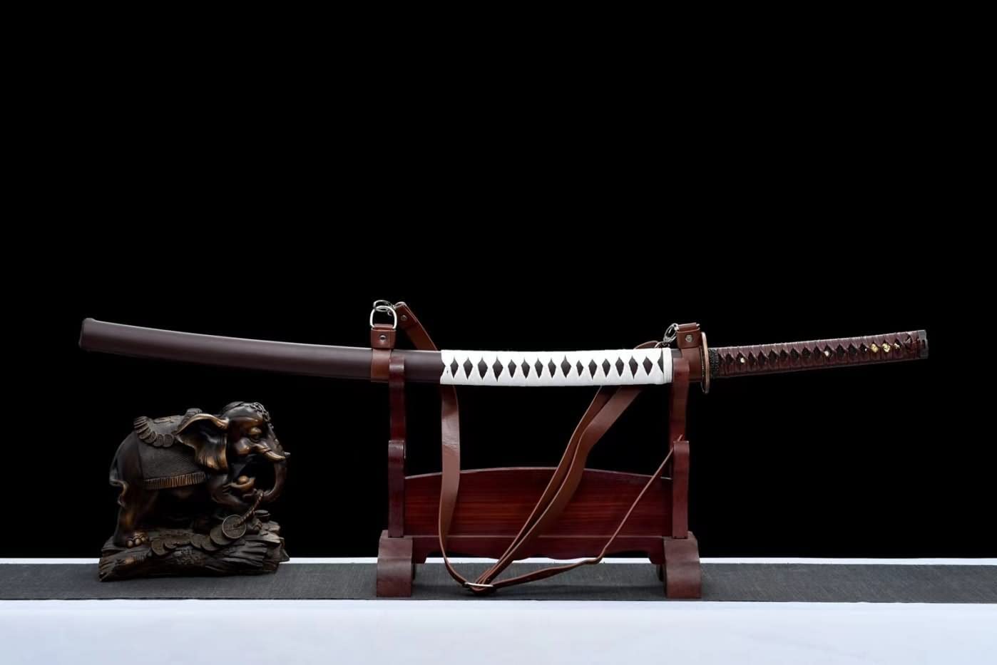 Samurai Swords Real Forged Blade Full Tang Kendo Fake Leather Scabbard — blade and hamon detail