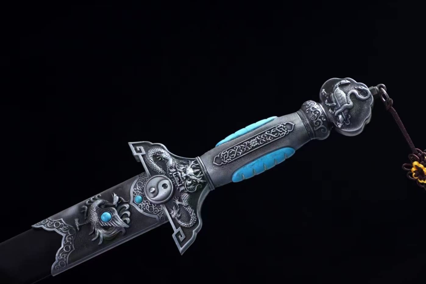 Dragon King Swords Real,Battle Ready,Forged Damascus Blades — close-up detail view