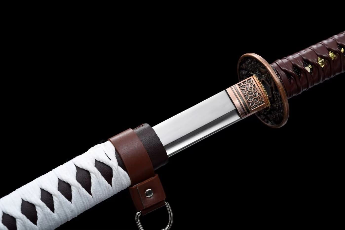 Samurai Swords Real Forged Blade Full Tang Kendo Fake Leather Scabbard — close-up detail view