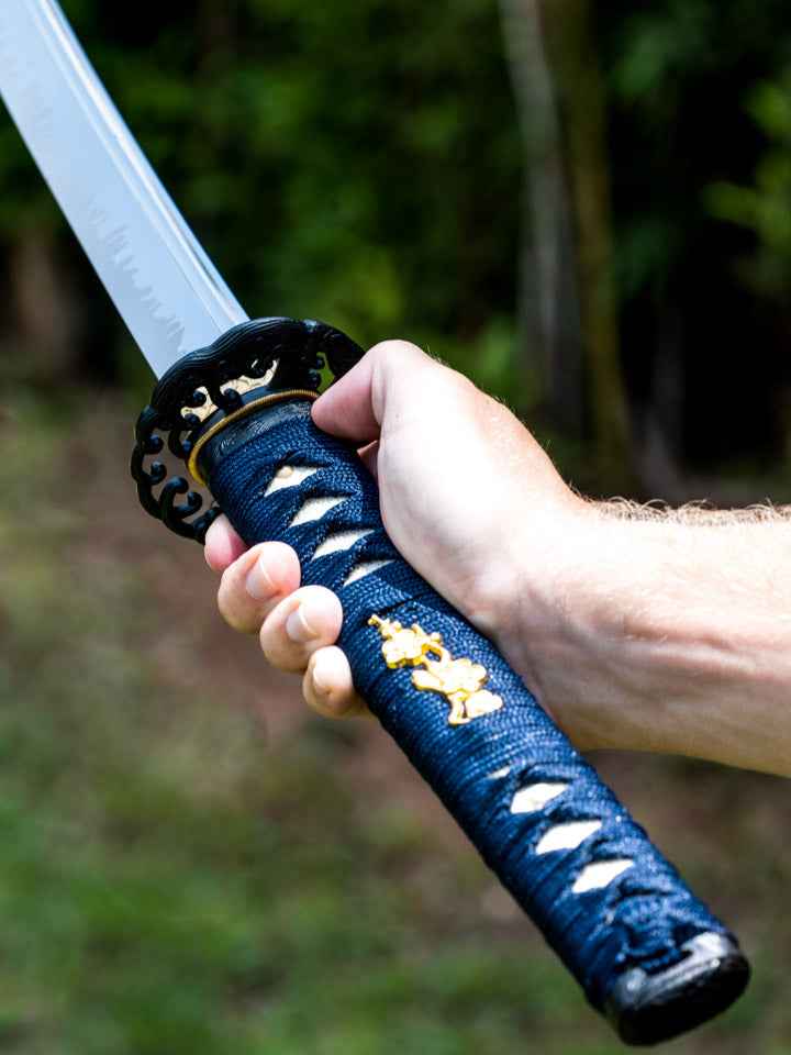 Angry Wave Katana (1060 Carbon Steel) — handle and fittings close-up