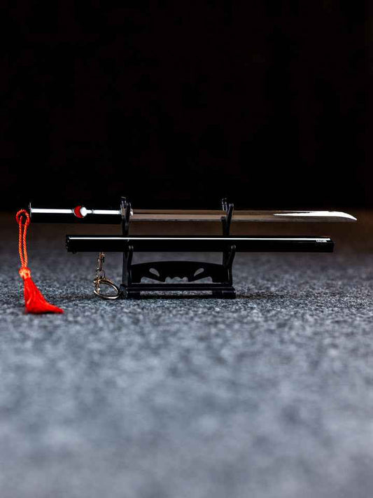 Sasuke Grass Cutter Keychain + Stand — Premium Steel Mini Katana by DRACBLADE