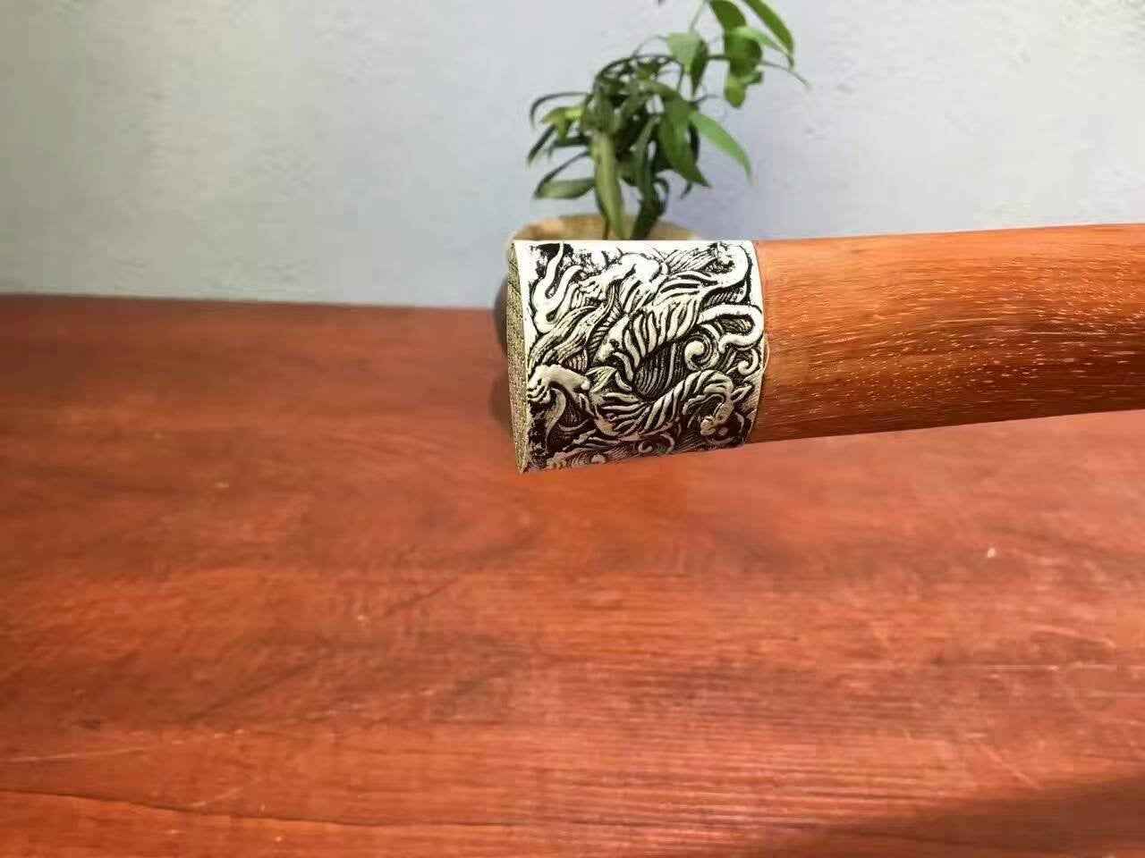 Han jian,High carbon steel Surface engraving pattern blade,Rosewood — close-up detail view
