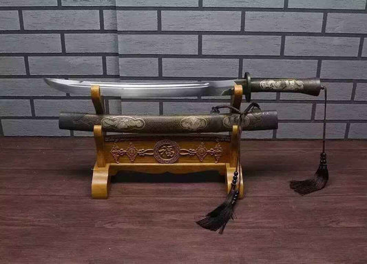 Broadsword/Damascus steel handmade blade/Brass scabbard/Length 28" — Folded Damascus Steel Damascus Sword by DRACBLADE