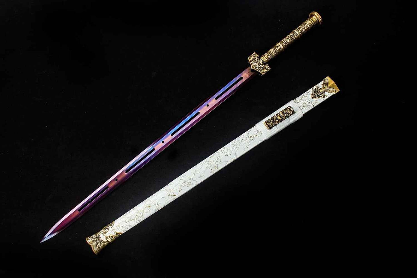 Hollow Brown Oxidized Han Jian with Dragon Alloy Guard — Premium Steel Chinese Sword by DRACBLADE