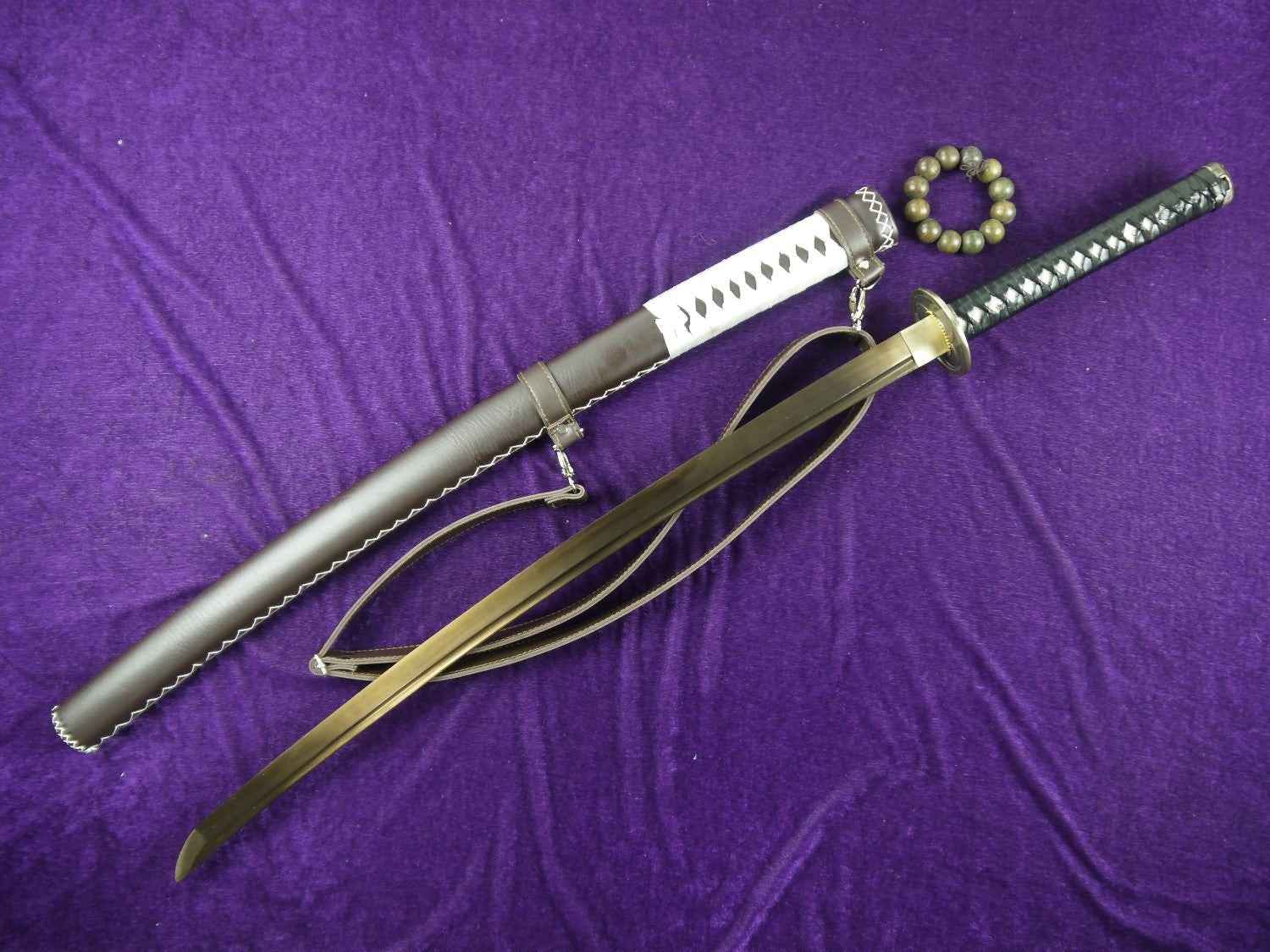 Uchikatana/High carbon steel Golden blade/Leather scabbard/Alloy fittings — High Carbon Steel Samurai Sword by DRACBLADE