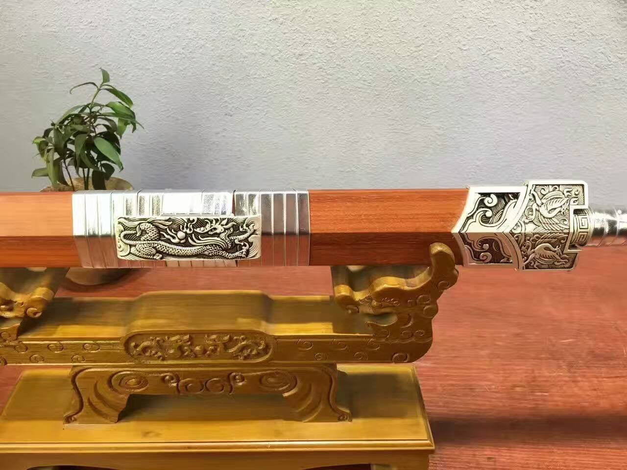 Han jian,High carbon steel Surface engraving pattern blade,Rosewood — scabbard / saya detail