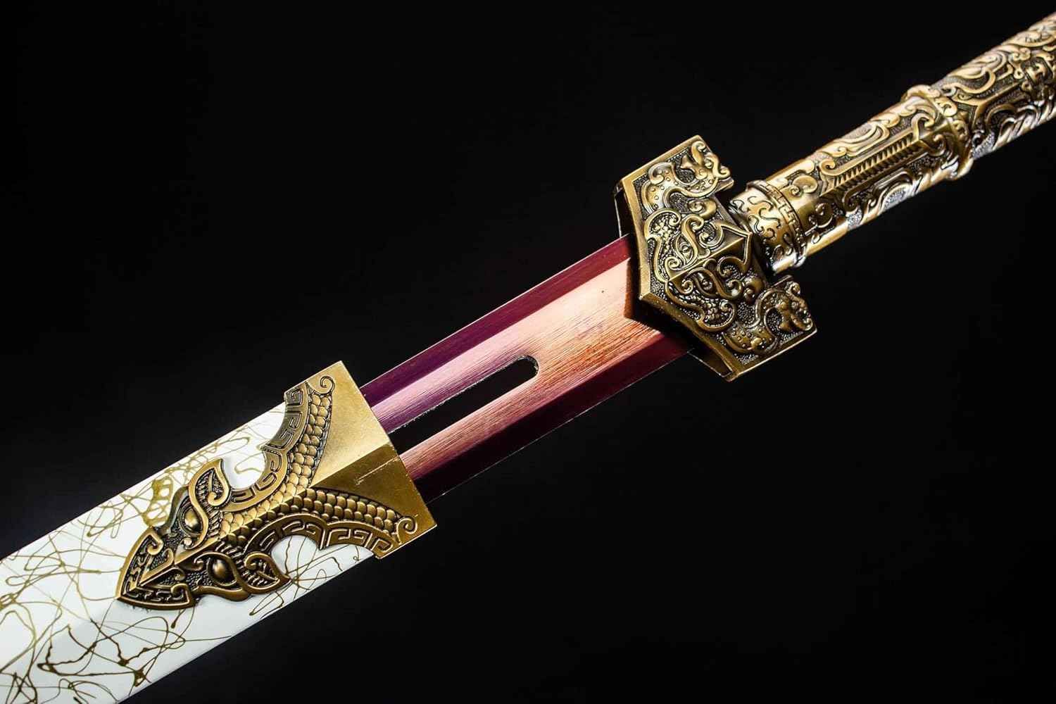 Hollow Brown Oxidized Han Jian with Dragon Alloy Guard — close-up detail view