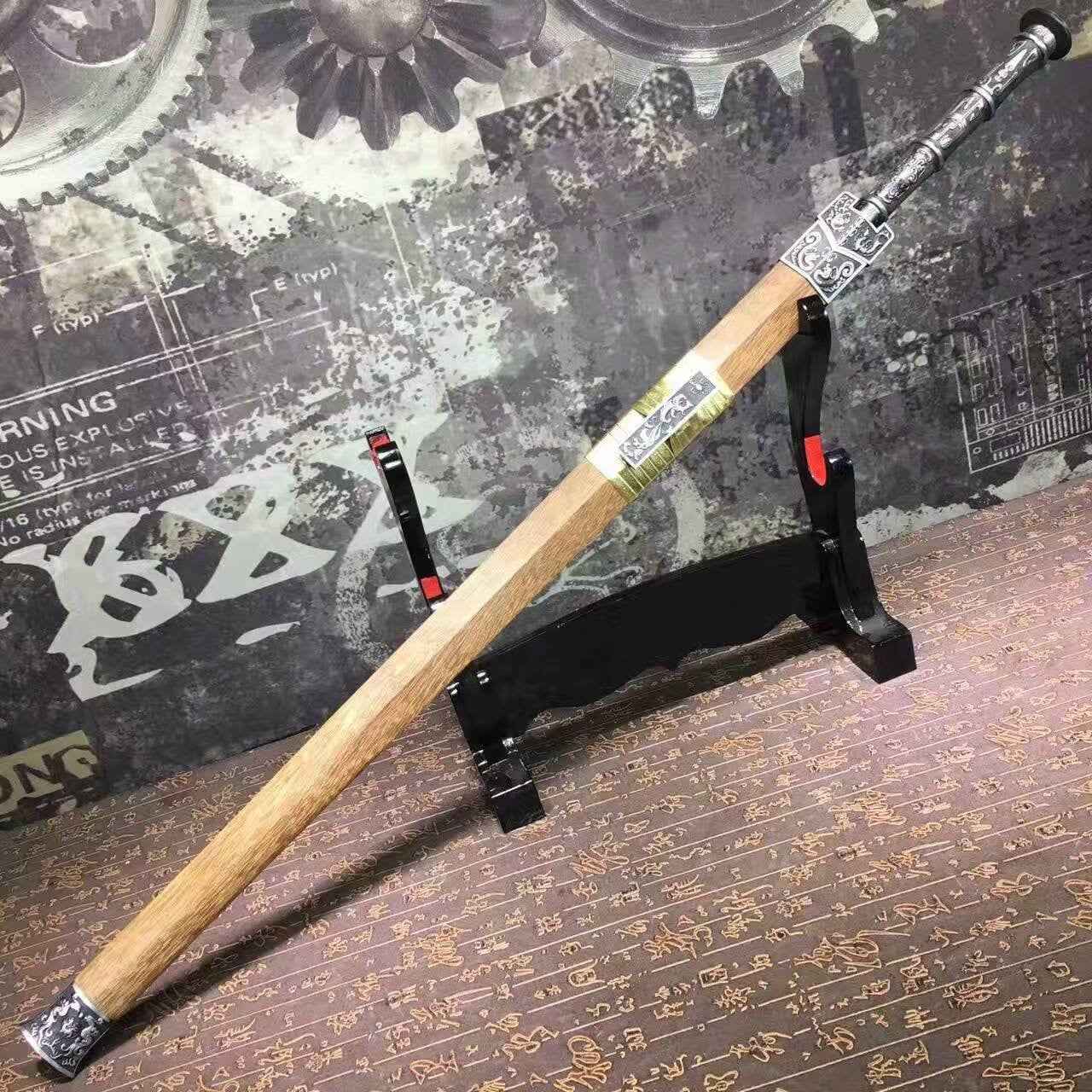 Han sword/High carbon steel eight surface blade/Rosewood/Alloy handle — close-up detail view