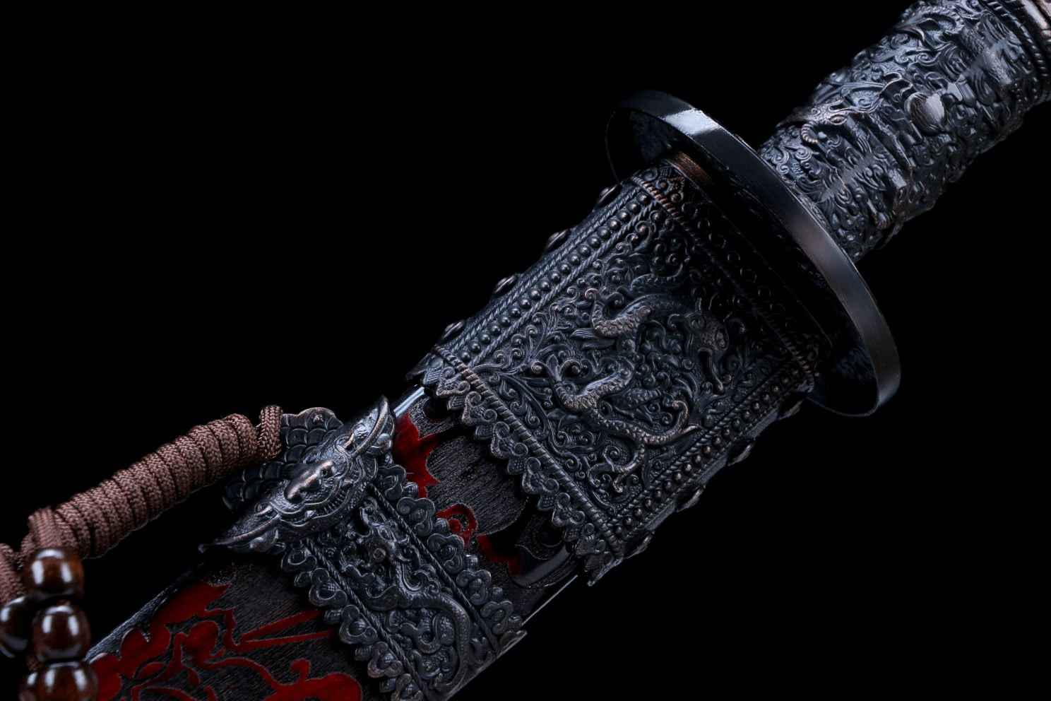Kangxi Treasure Sword - High Carbon Steel Blade, Solid Wood Carved Scabbard — blade and hamon detail