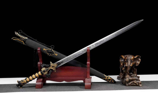 Double-Dragon Jian | Hand-Forged High Manganese Steel Chinese Sword with Dragon Engraving & Alloy Fittings — High Carbon Steel Chinese Sword by DRACBLADE