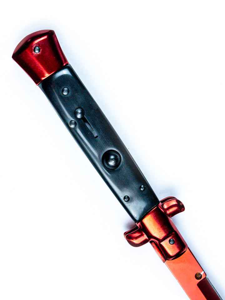 Crimson Web Stiletto Knife — close-up detail view