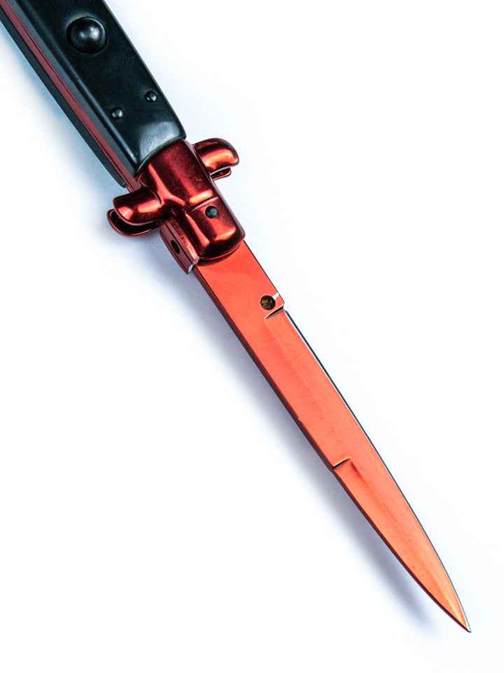 Crimson Web Stiletto Knife — blade and hamon detail