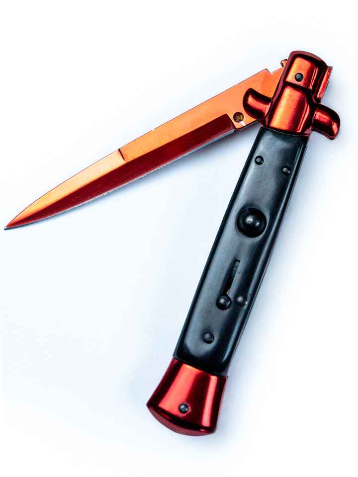 Crimson Web Stiletto Knife — handle and fittings close-up
