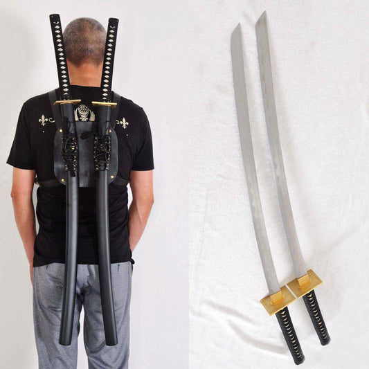 Deadpool Replica - Twin Katanas — Folded Damascus Steel Damascus Sword by DRACBLADE