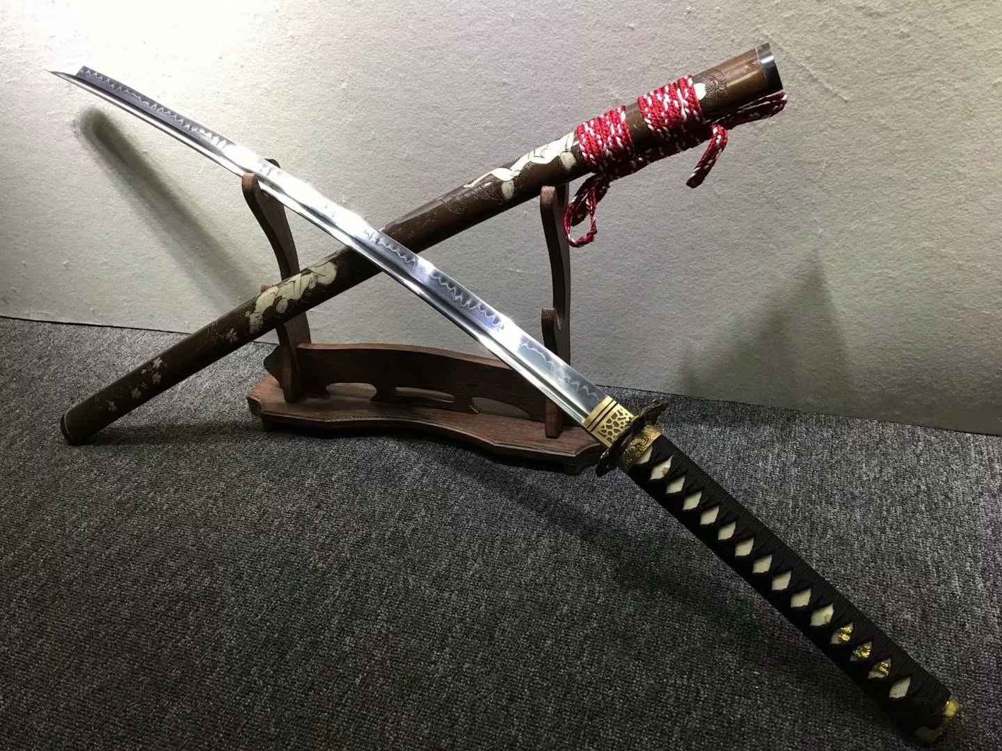 Katana,Hand forged,High carbon steel burn blade,Brass,Full tang,E — High Carbon Steel Chinese Sword by DRACBLADE
