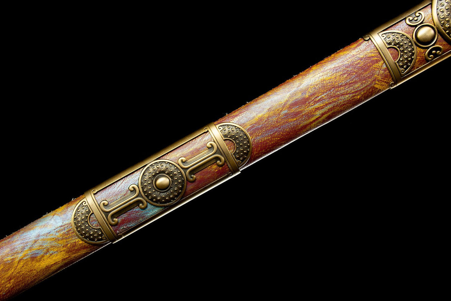 Gold Tang Jian Swords Real,Forged Hollow Blade,PU Scabbard,Alloy Fittings — alternate angle view 5