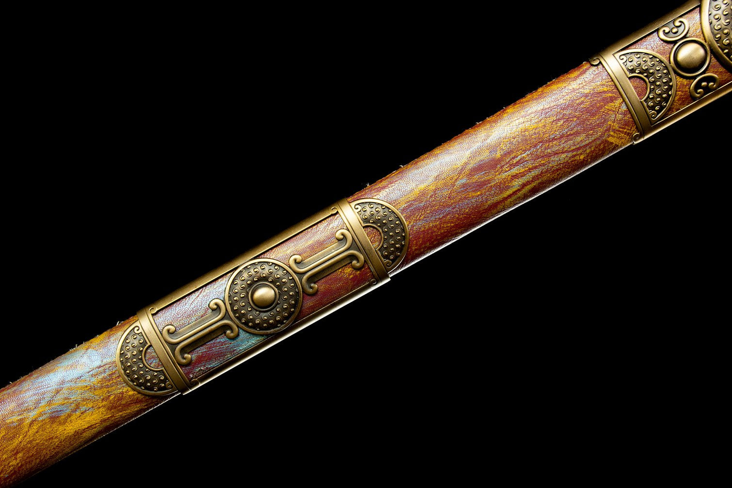 Gold Tang Jian Swords Real,Forged Hollow Blade,PU Scabbard,Alloy Fittings — alternate angle view 5