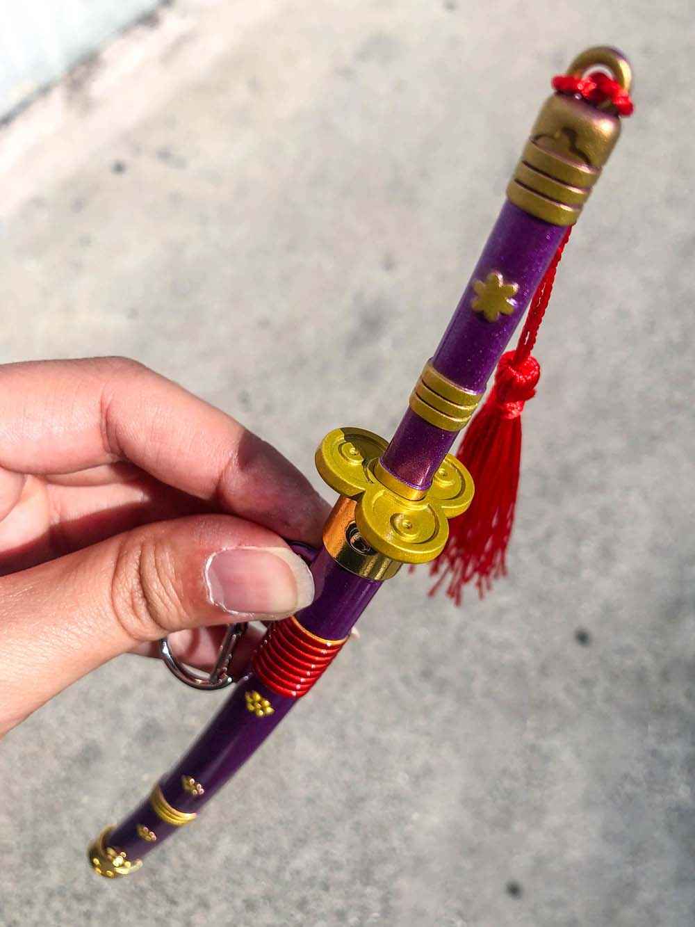 Enma Keychain (Purple) + Stand — Premium Steel Mini Katana by DRACBLADE