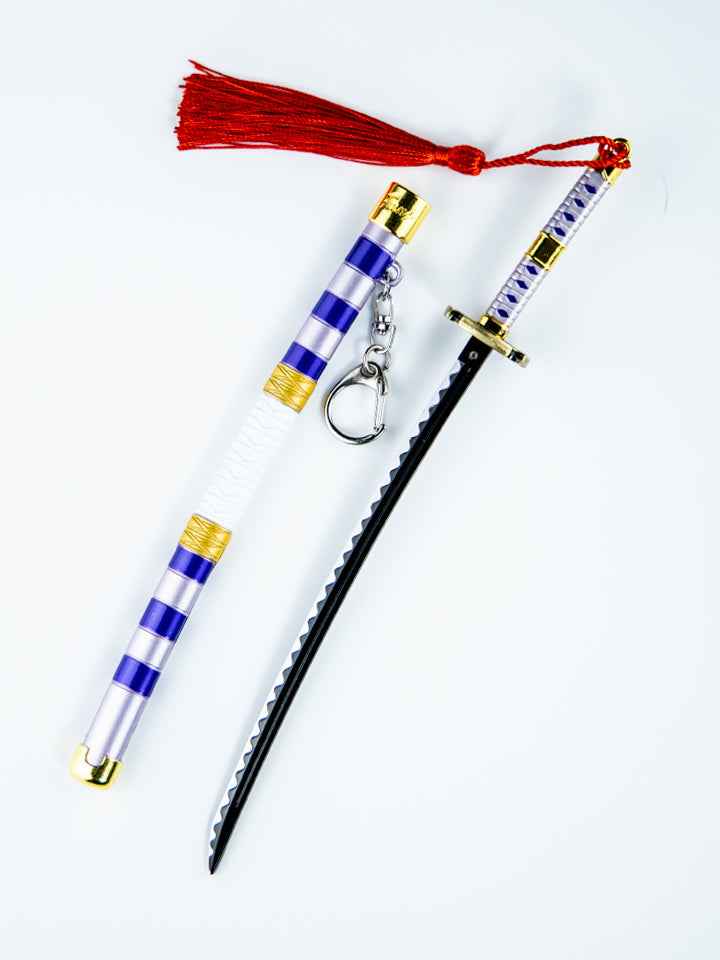 Nidai Kitetsu Keychain + Stand — blade and hamon detail