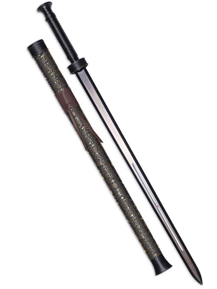 Obsidian Jian Legacy Sword (1060 Carbon Steel) — close-up detail view