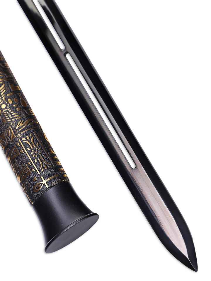 Obsidian Jian Legacy Sword (1060 Carbon Steel) — blade and hamon detail