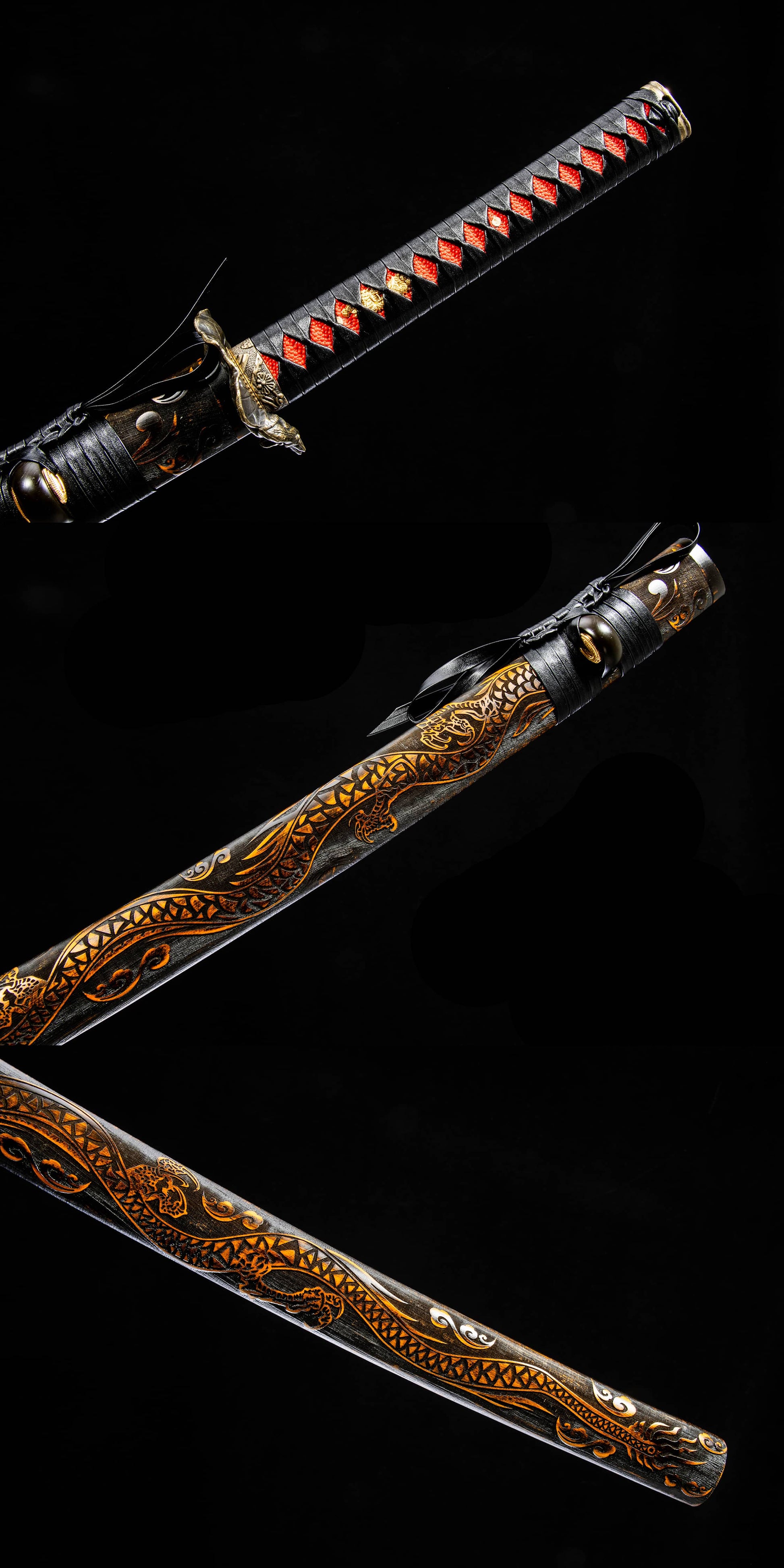 Kotesugiri-Style Katana – 40.7″ T10 Clay-Tempered Blade with Lacquered Wood Saya — alternate angle view 5