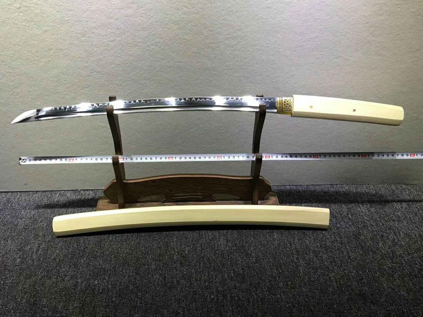 Katana,Handmade High carbon steel burn blade,Beech wood,Length 30" — blade and hamon detail