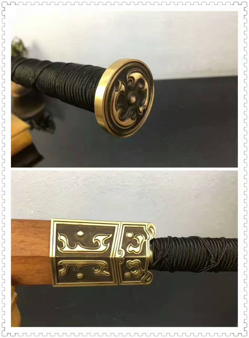 Dragon han sword,Folding steel blade,Acid wooden scabbard/Brass fittings — blade and hamon detail