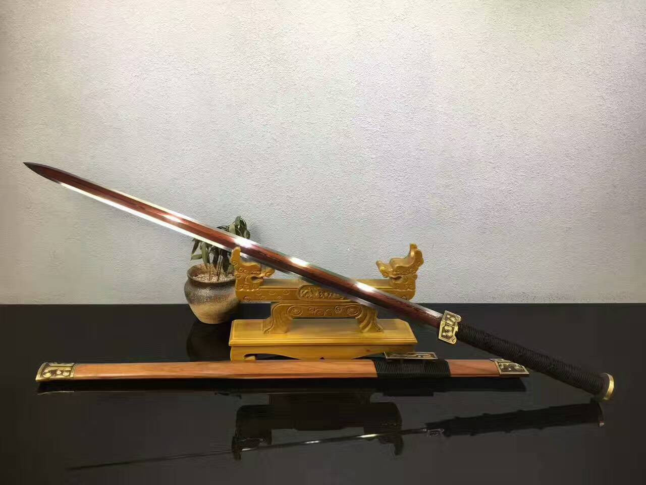 Dragon han sword,Folding steel blade,Acid wooden scabbard/Brass fittings — alternate angle view 5