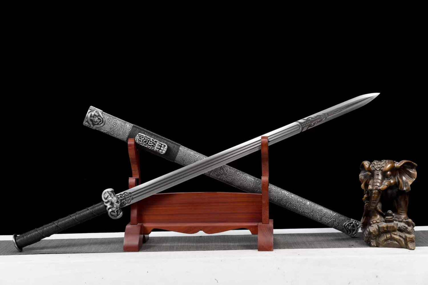 Han Sword - High Carbon Steel Blade, Silver Gray Scabbard - Martial Arts Weapon — High Carbon Steel Chinese Sword by DRACBLADE