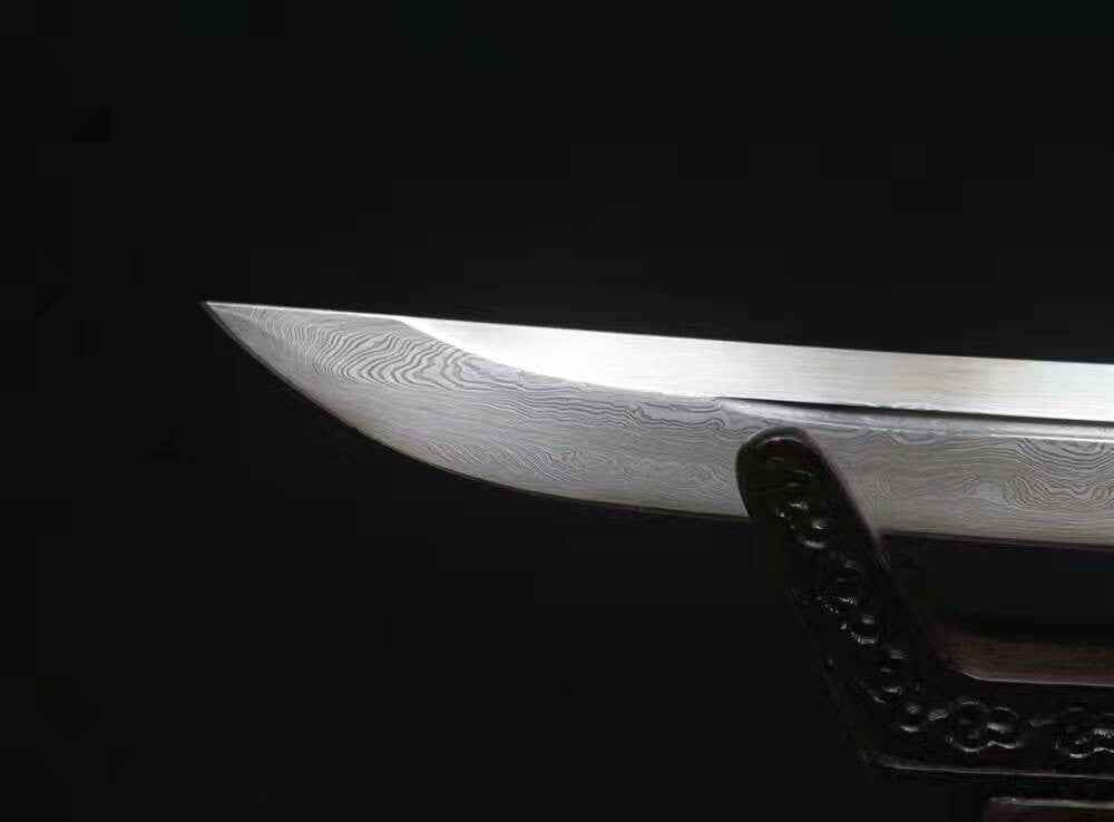 Dagger sword,Folding steel blade,Cowhide scabbard,Length 18 inch — close-up detail view