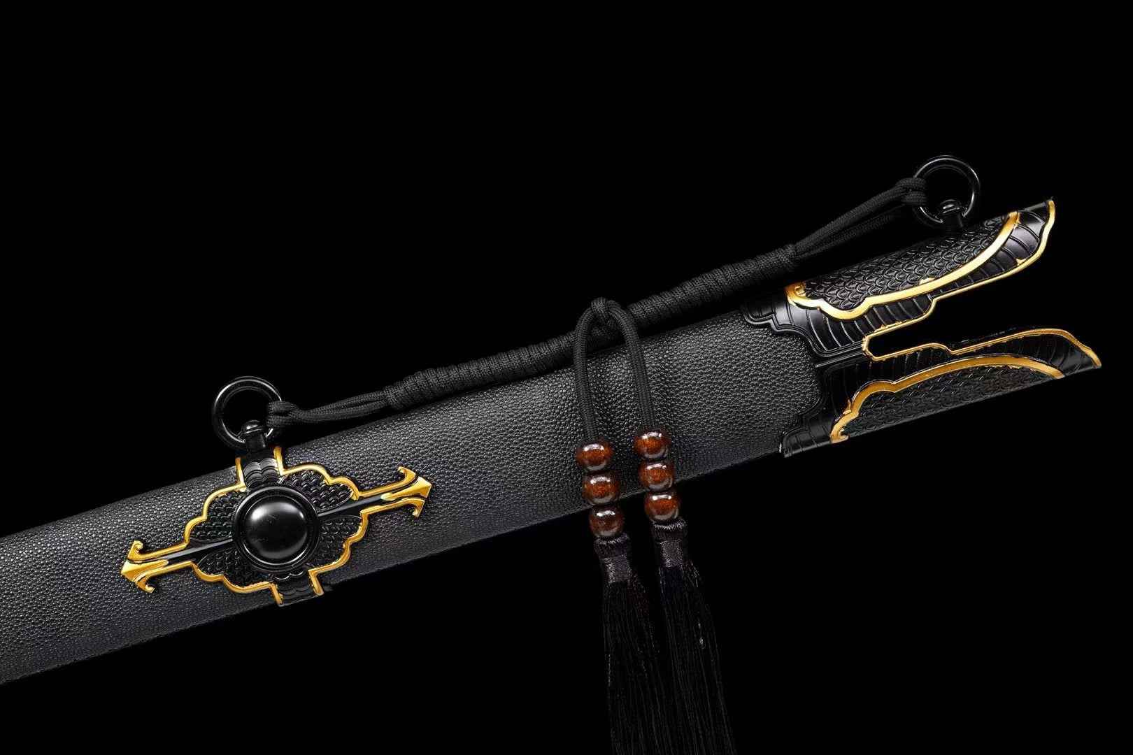 Double-Dragon Jian | Hand-Forged High Manganese Steel Chinese Sword with Dragon Engraving & Alloy Fittings — blade and hamon detail