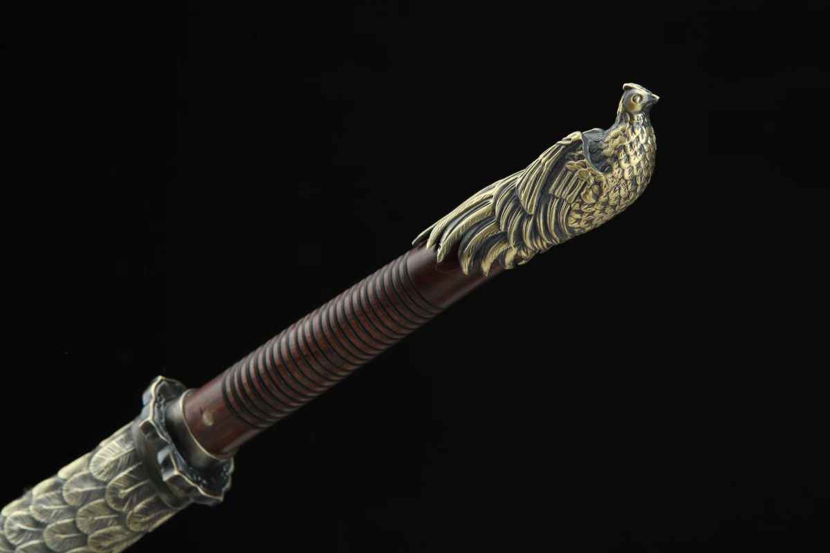 Fengyu dao Sword Real Forged Damascus Blades,Brass Fittings — close-up detail view