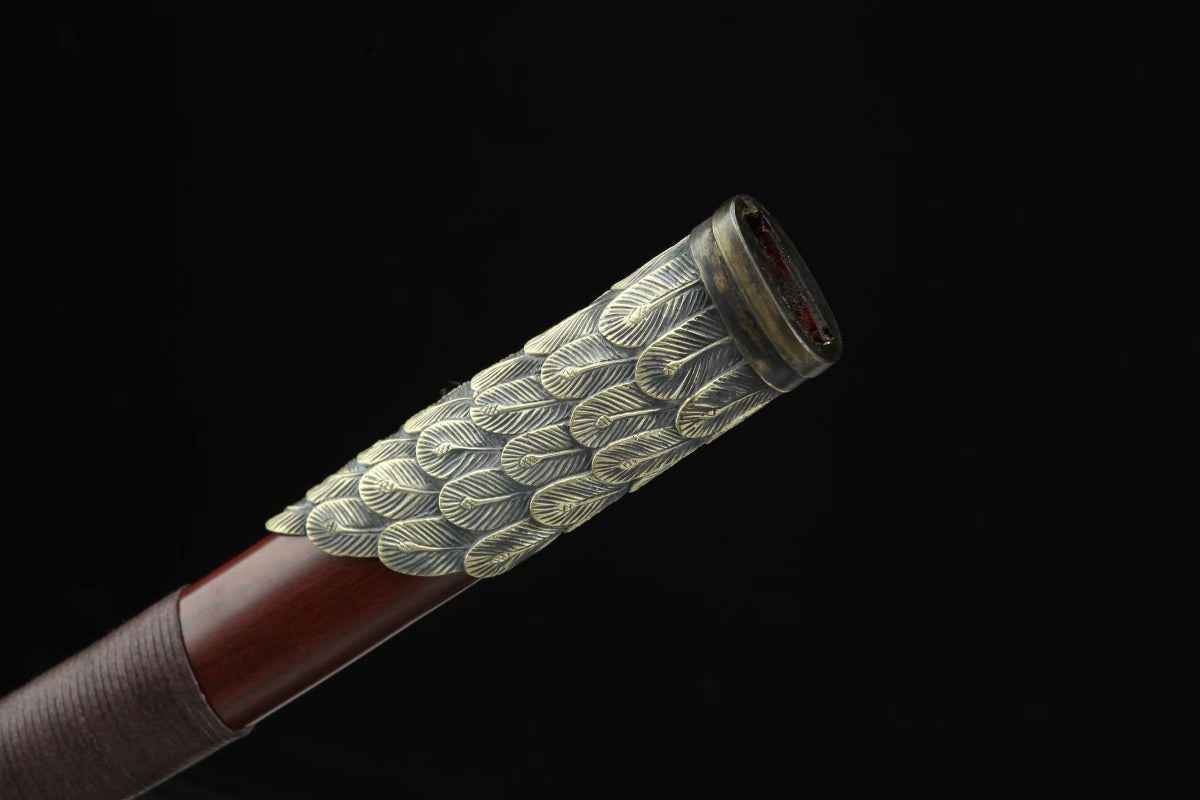 Fengyu dao Sword Real Forged Damascus Blades,Brass Fittings — handle and fittings close-up