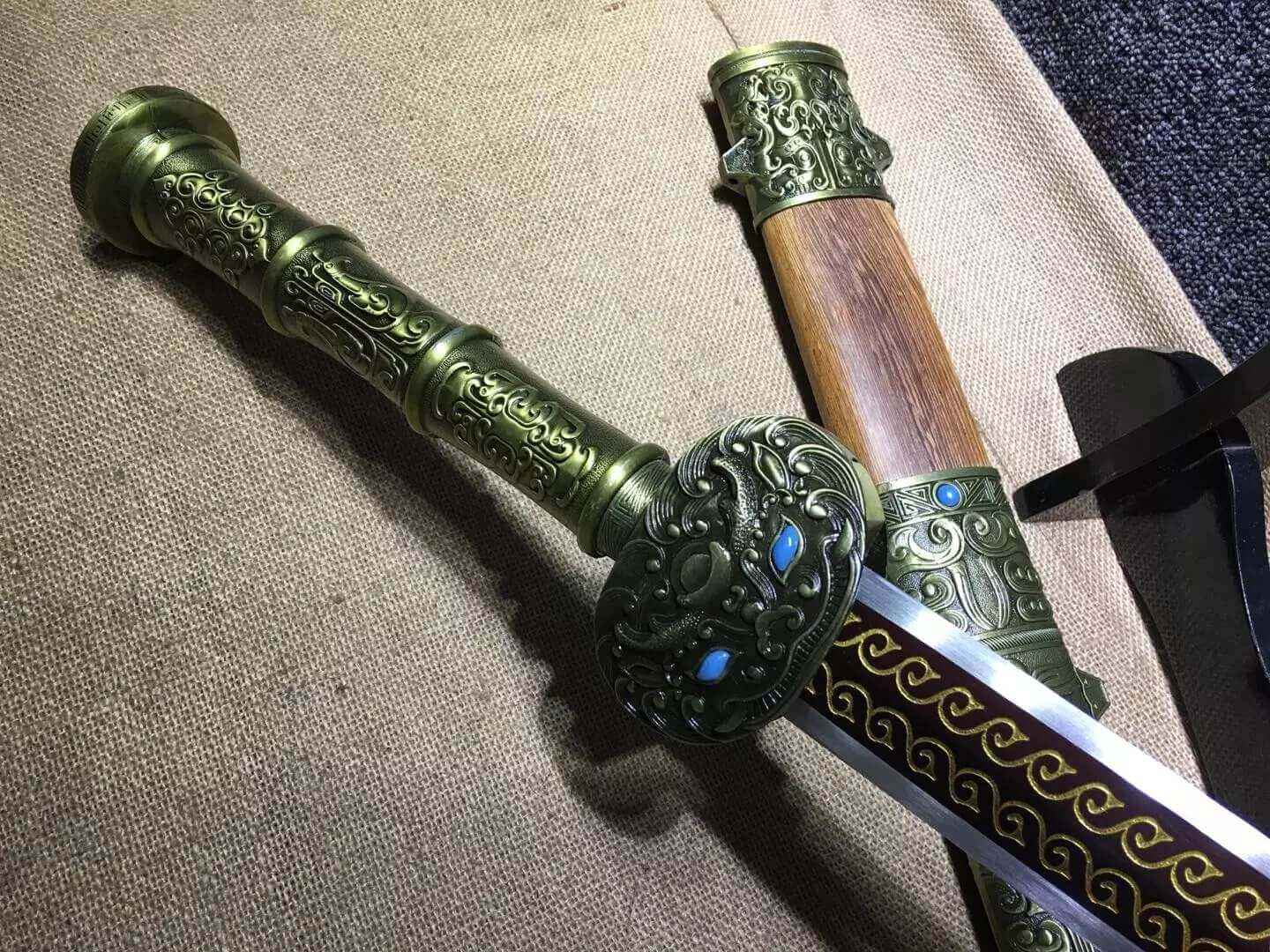 Fengyun jian,High manganese steel blade,Rosewood scabbard,Alloy fitting — close-up detail view