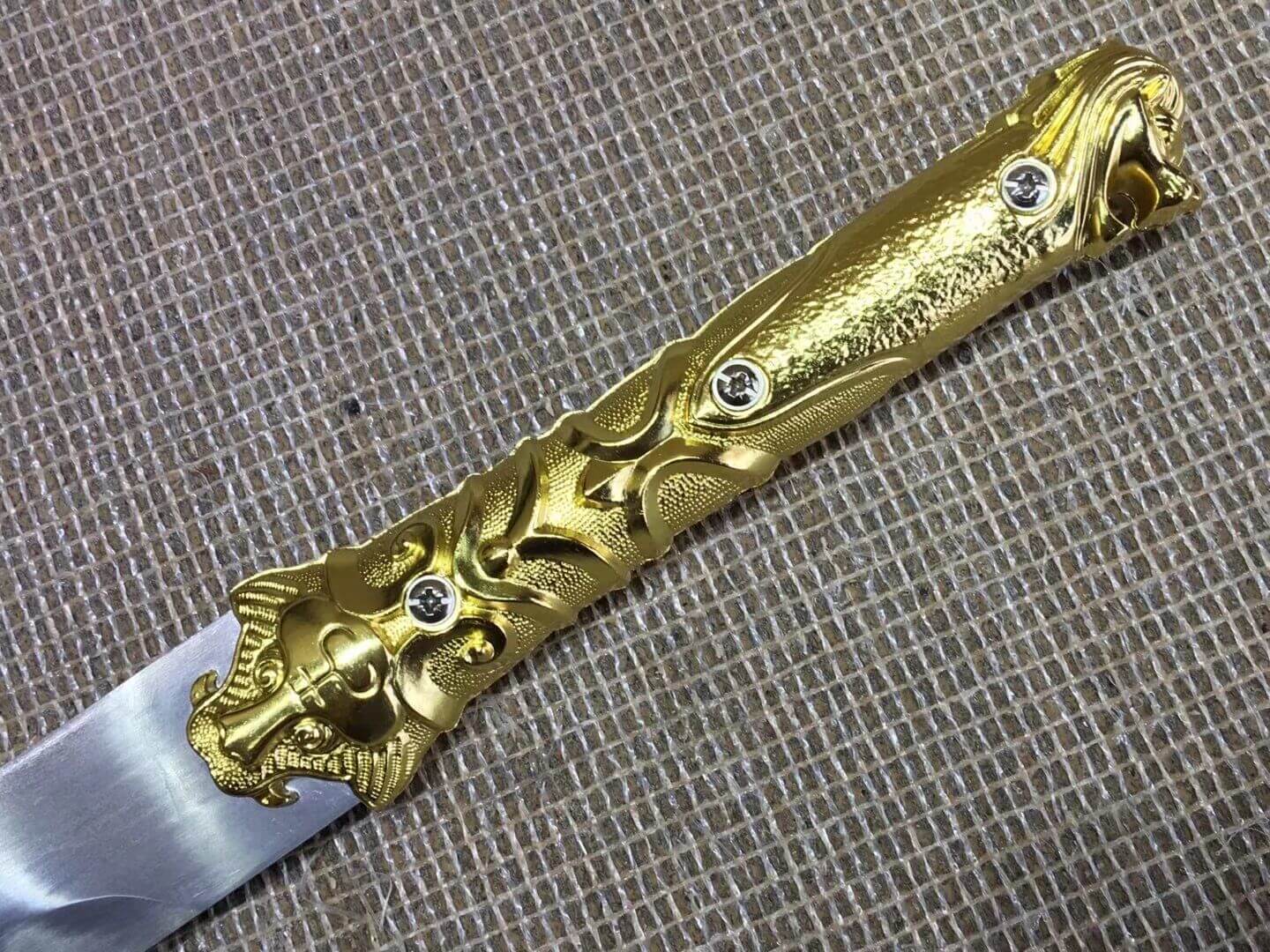 Hunting knife,High carbon steel,Brown  scabbard,Alloy fitting,Length 31 inch — scabbard / saya detail