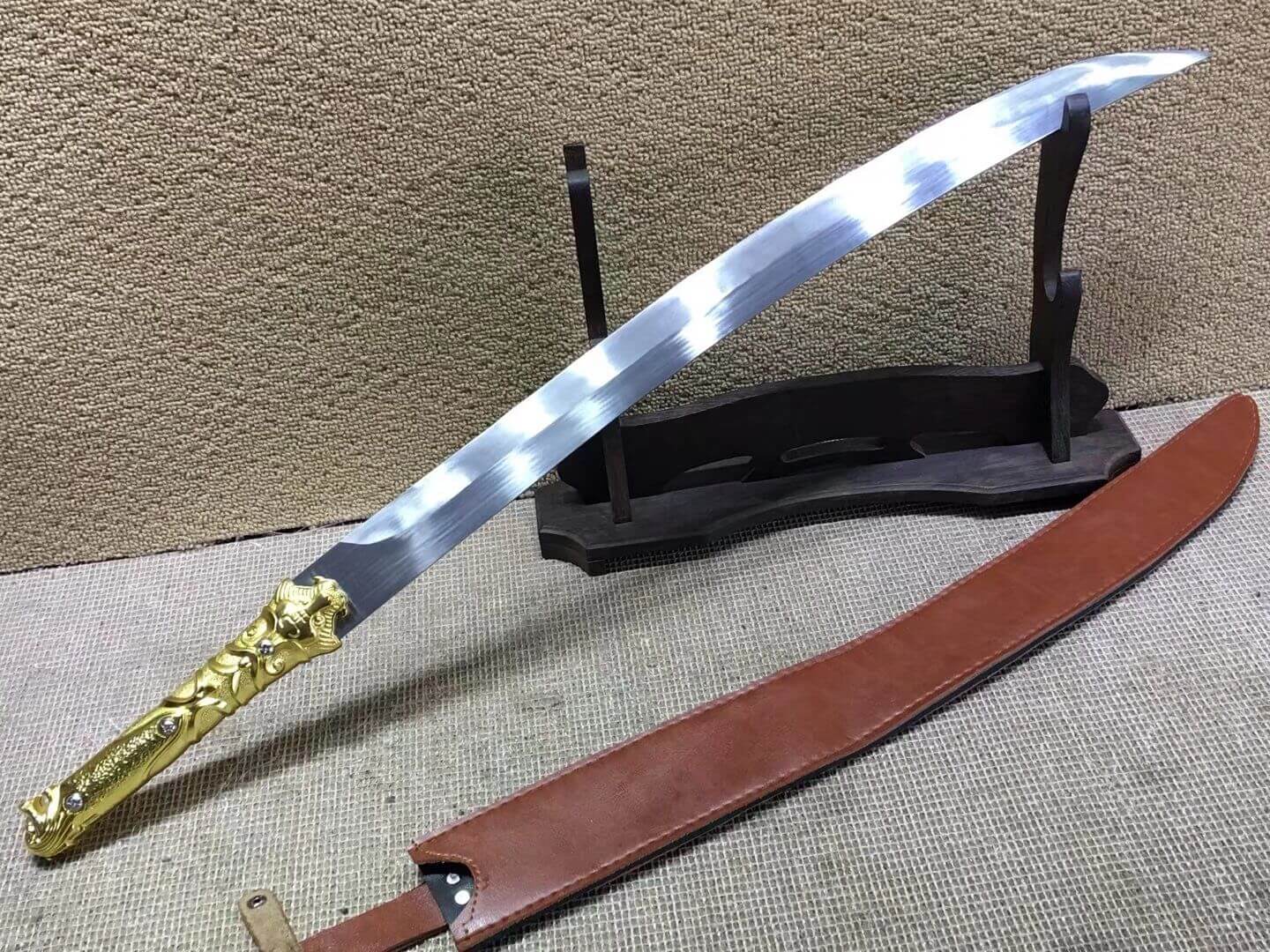 Hunting knife,High carbon steel,Brown  scabbard,Alloy fitting,Length 31 inch — alternate angle view 5