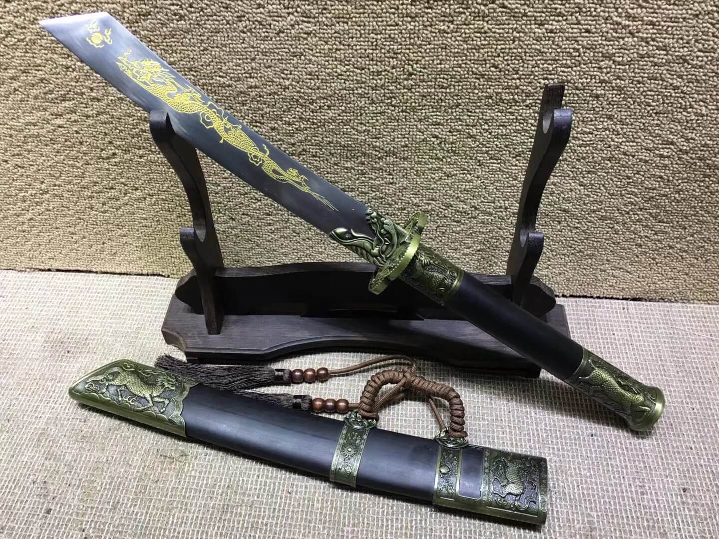 Kangxi dagger,High carbon steel,Black scabbard,Alloy,Length 27" — blade and hamon detail