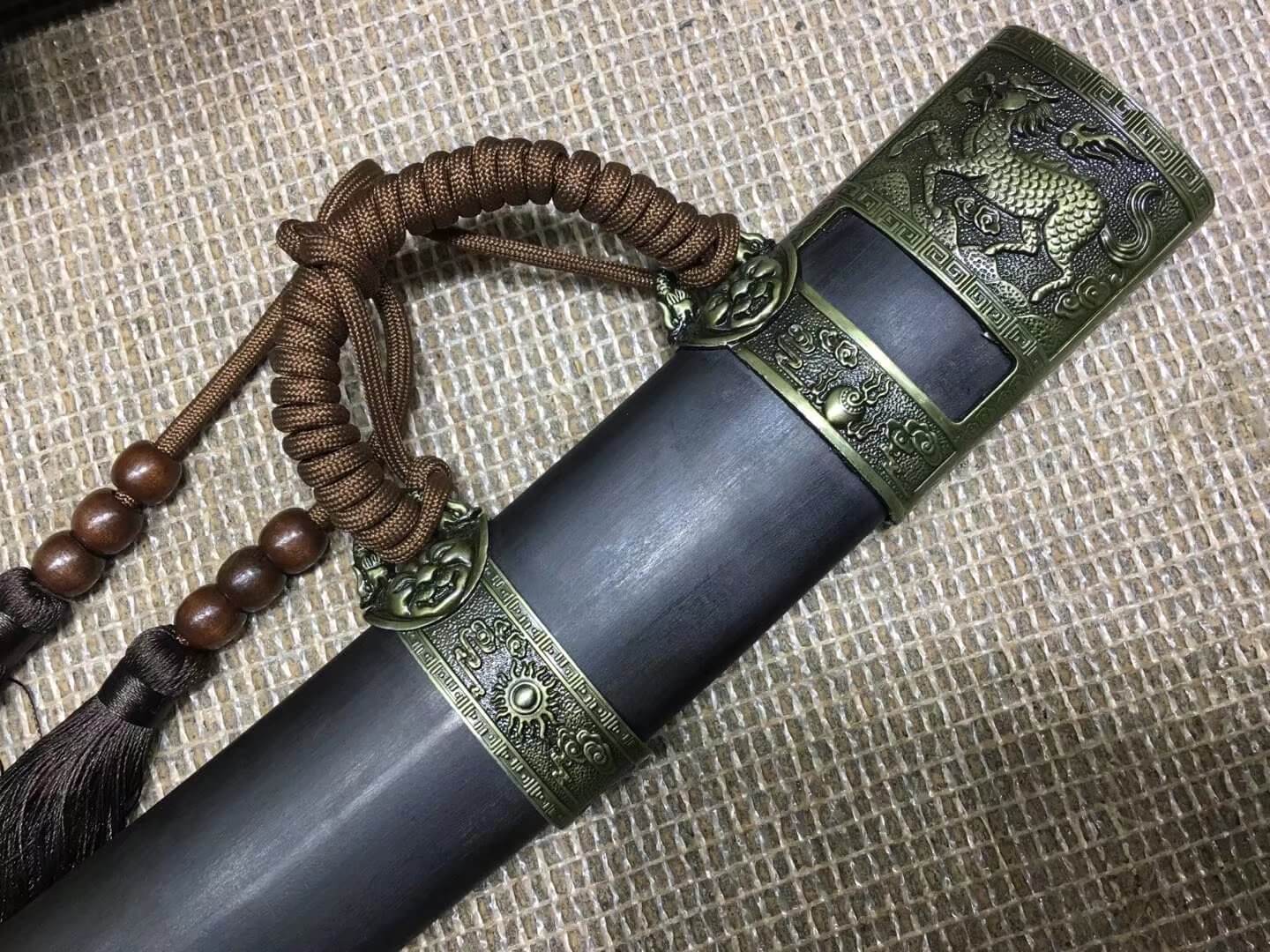 Kangxi dagger,High carbon steel,Black scabbard,Alloy,Length 27" — scabbard / saya detail