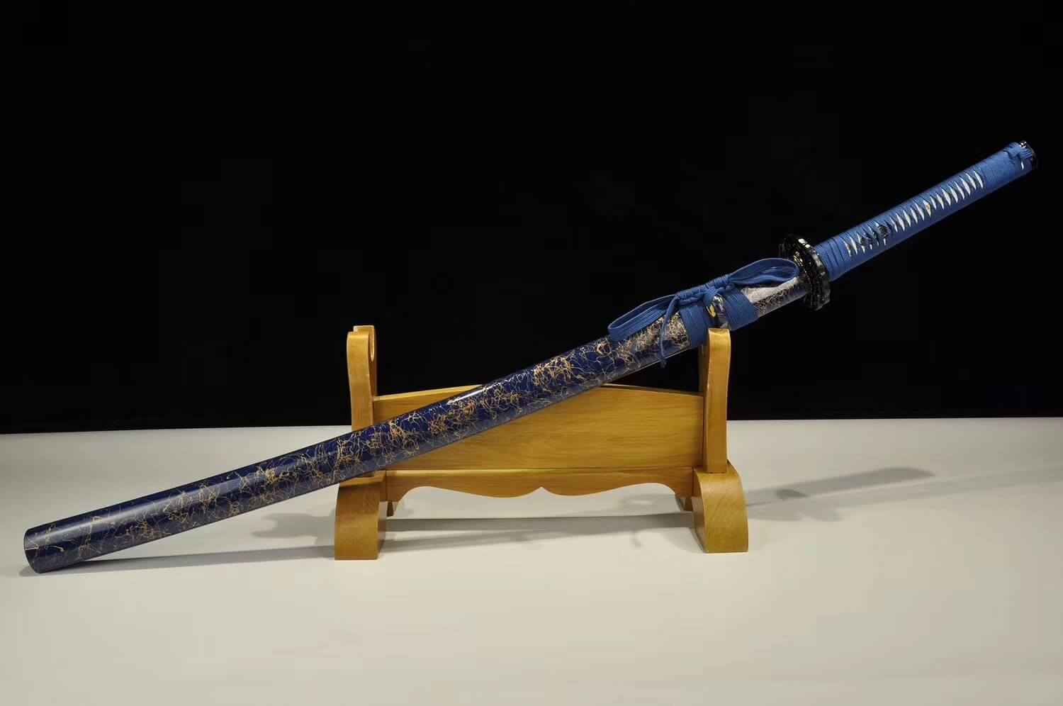 katana(Damascus steel gold blade,Wood scabbard,Alloy fittings)Full tang — close-up detail view
