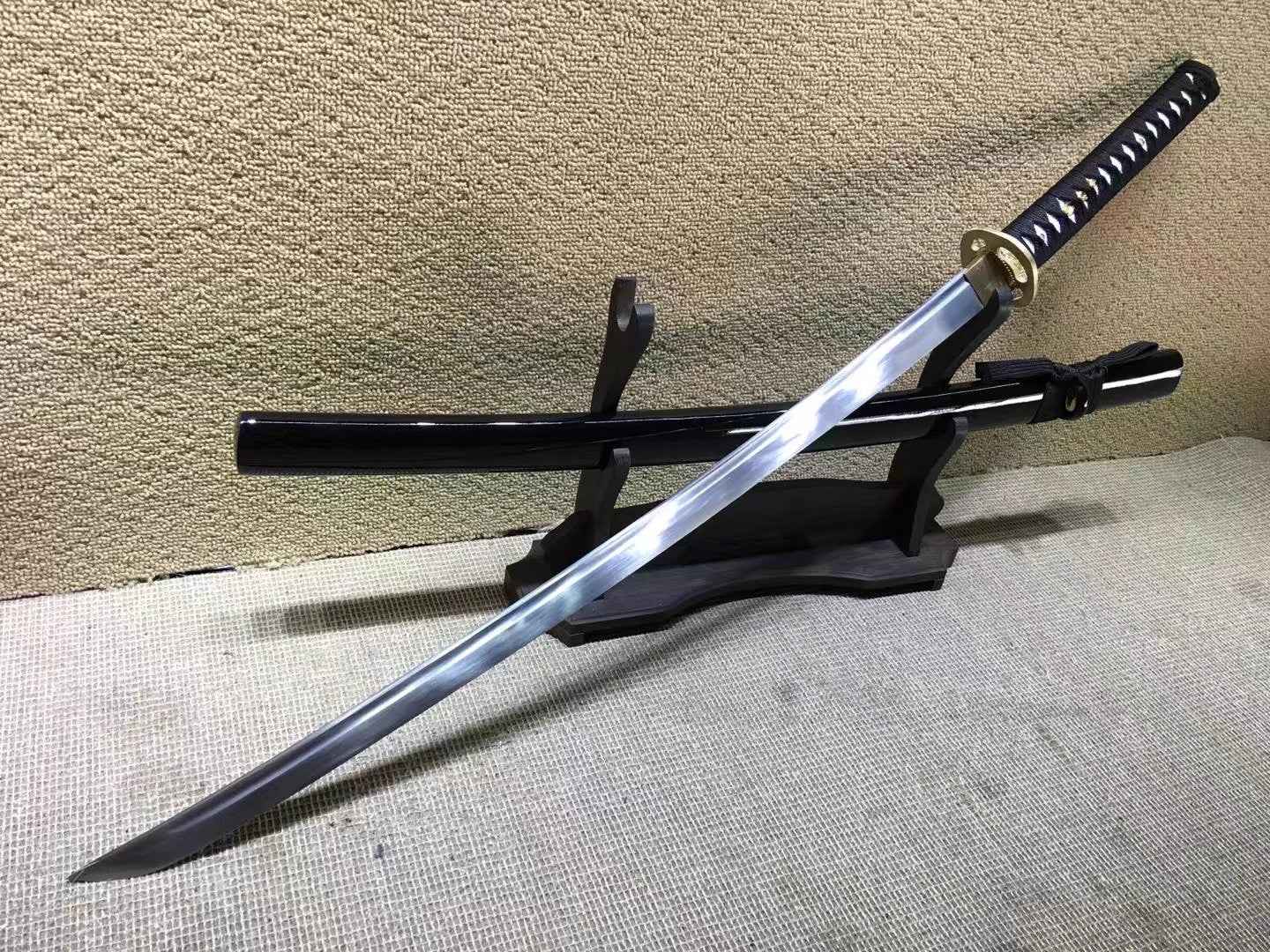 Katana(Copper fitted,Medium carbon steel,Black scabbard)Full tang,Length 40" — High Carbon Steel Chinese Sword by DRACBLADE